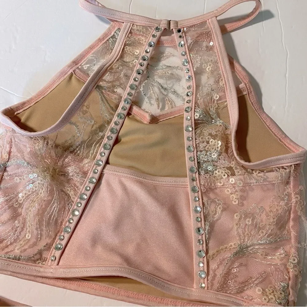 Competition Solo Costume lyrical dance costume leotard 2 piece pink set lace LC